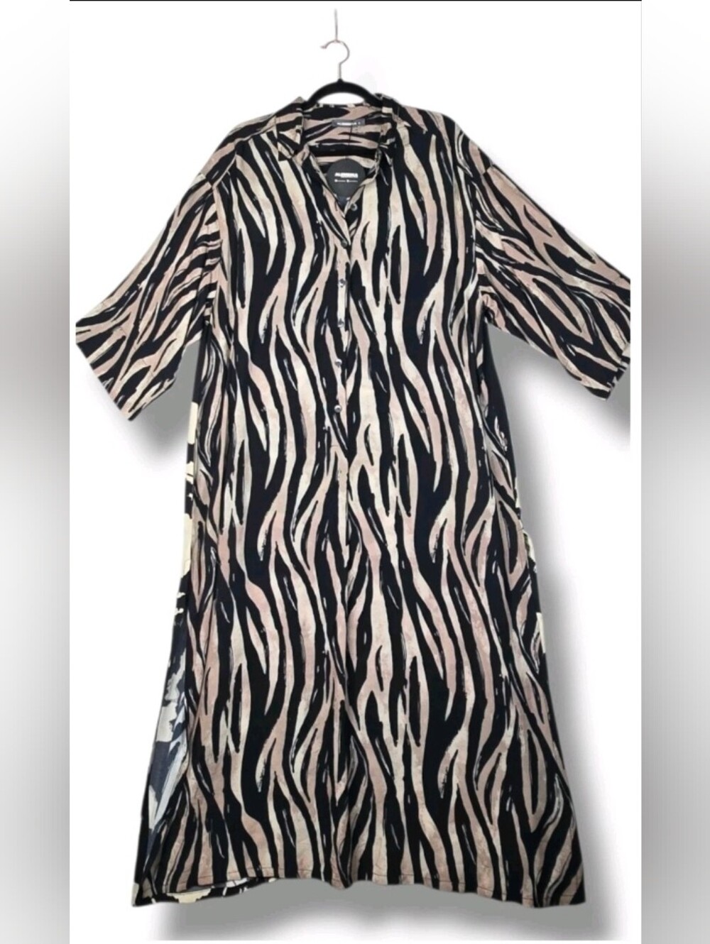 Alembika Shayna Safari Shirt Dress Maxi Pockets Zebra Print  NEW $324 Medium - Picture 2 of 16